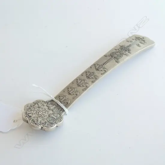 VINTAGE SILVER PLATED CHINESE RUYI SCEPTRE WITH BATS DESIGN, MAKERS STAMP. L.200mm