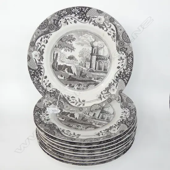 9 ANGLO NORMANDS BLACK & WHITE 'MOSQUE' DINNER PLATES DIA 275mm