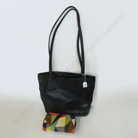 BRIAR WOOD BLACK LEATHER BAG (WEAR TO BASE) + CATHERINE MANUELL WALLET AS NEW