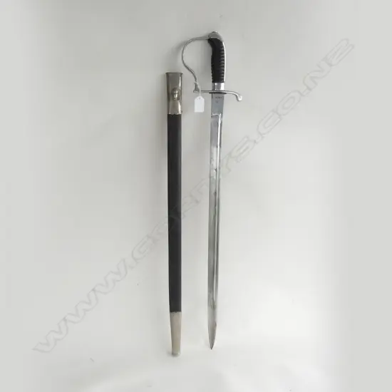 VINTAGE SWORD w. 'STIRRUP' KNUCKLE GUARD & SCABBARD L.805mm