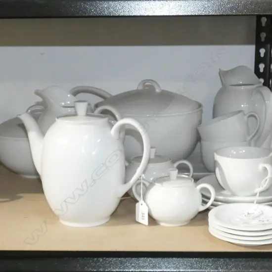 10 ARZBURG WHITE PORCELAIN PCS; LGE COFFEE POT / LGE JUG/ C&S'S ETC. + 4 SAUCERS