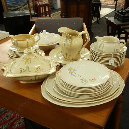 ROYAL DOULTON ART DECO 48PC PART SET INCL PLATES, PLATTERS TUREENS, JUGS ETC SOME A.F