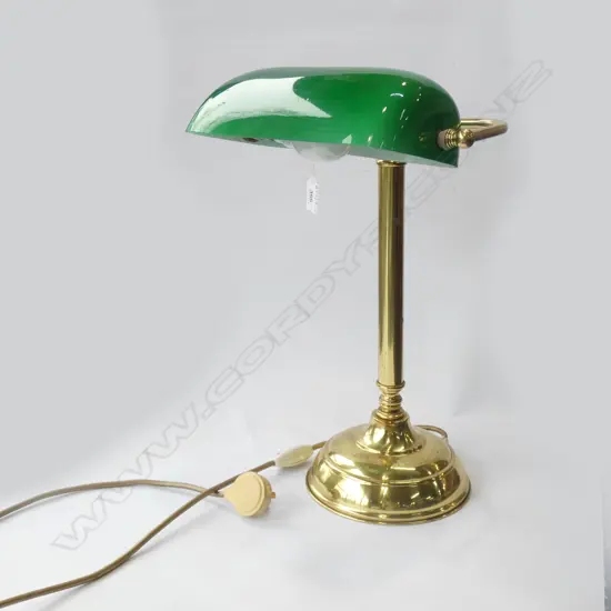 BRASS & GREEN GLASS BANKERS TABLE LAMP H.400mm.