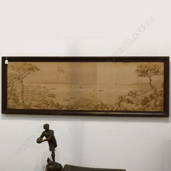 LARGE TAPESTRY LANDSCAPE IN OAK FRAME 420 x 1400mm