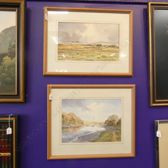 2x W/Cs BY RICHARD HORWOOD 'BOW CREEK' & ENGLISH LANSCAPE 235 x 390mm