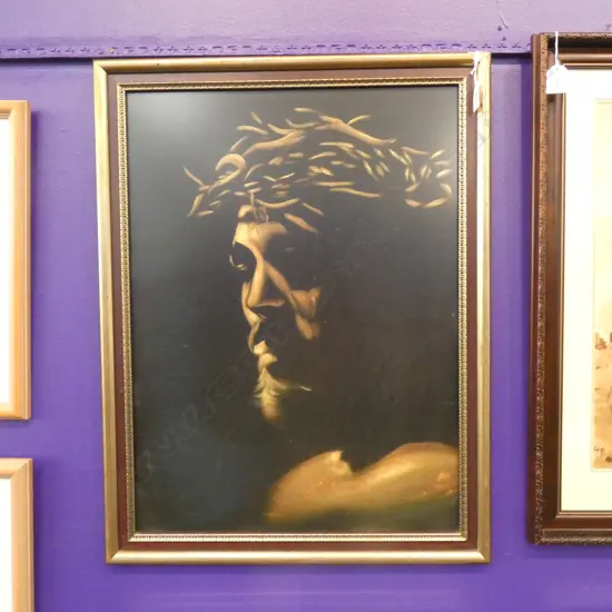 PASTEL ON BOARD - JESUS WITH CROWN OF THORNS 430 x 590mm.