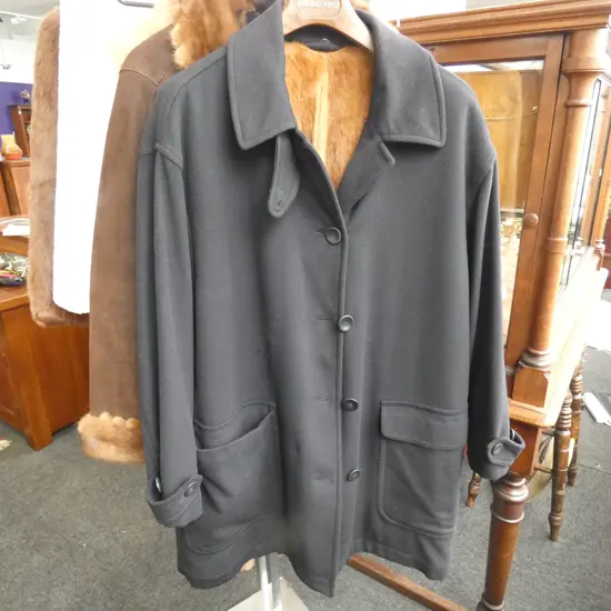 100% NAVY CASHMERE ANTONIO JUSCO COAT - DETACHABLE SIBERIAN WEASEL LINING....