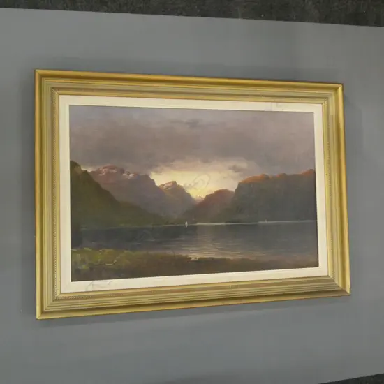 JOHN DOUGLAS PERRETT, 'EVENING, LAKE WANAKA' SIGNED, OIL 500 x 750mm