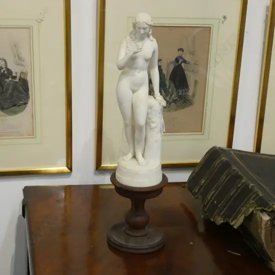 VINTAGE FIGURE OF EVE ON WOODEN PLINTH H 440mm.