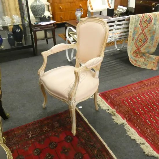 WHITEWASHED FRENCH FAUTEUIL CHAIR