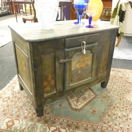 EARLY ANTIQUE PAINTED OAK & PINE CABINET POSSIBLY FRENCH...