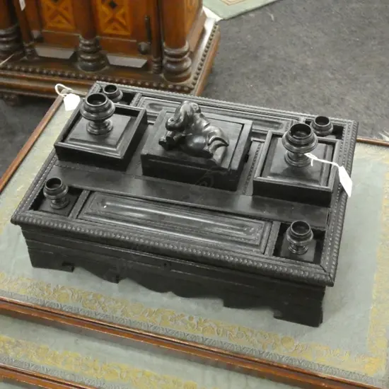 CARVED WOODEN BLACK STAINED WRITING SET 360 x 260mm