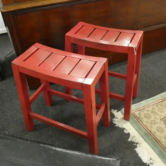PR RED PAINTED ORIENTAL WOODEN STOOLS H 610mm.