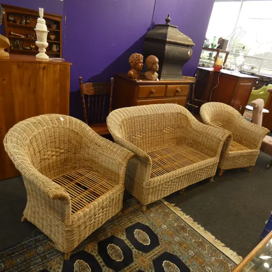 CANE 2 SEATER & PR CHAIRS WITH NO SQUABS