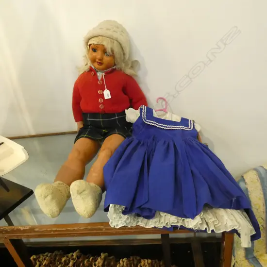 TALL VINTAGE COMPOSITE DOLL H 900mm PLUS 2 SPARE DRESSES...