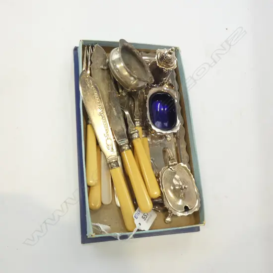 TRAY OF EPNS AND SILVER ITEMS