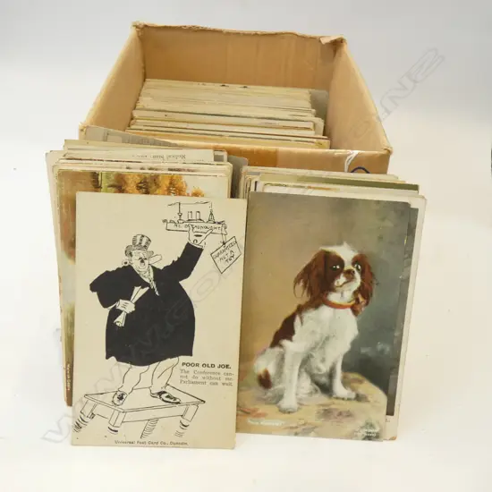 BOX EARLY POSTCARDS WITH NZ STAMPS