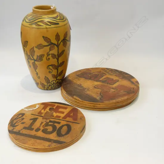 CHAMELEON WARE VASE (H 220mm.) + 3 ART BLOCKS BY TORY SPICER