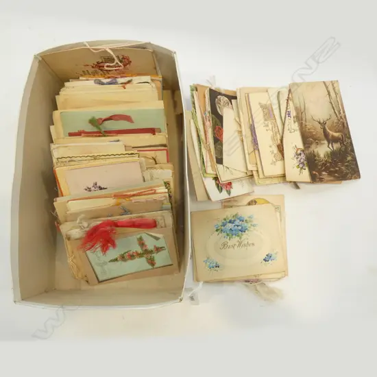 BOX OF DECORATIVE GREETING CARDS C.1910