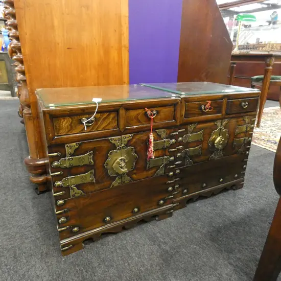 PR VINTAGE KOREAN BEDSIDE CABINETS w. GLASS TOPS...