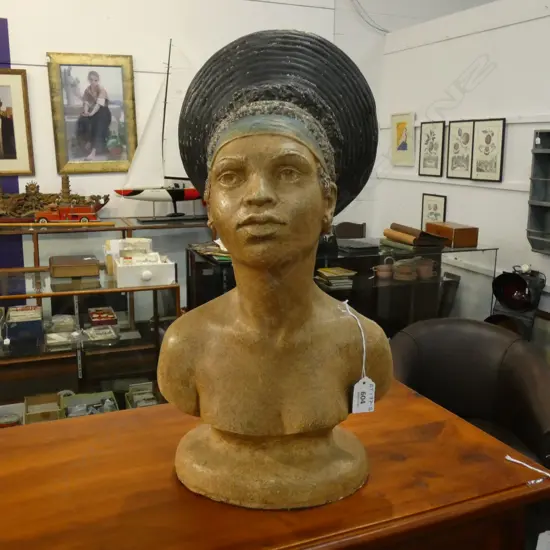 LGE POTTERY EGYPTIAN NEFERTITI BUST - SIGNED TRACE GUTHRIE H 460mm (WEAR TO PAINT)