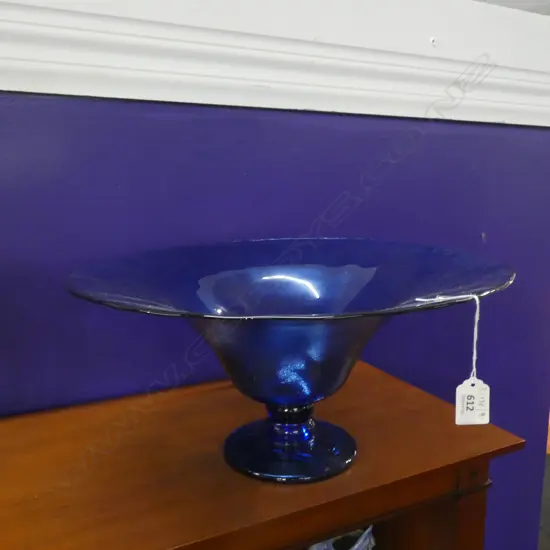 LARGE UNMARKED MURANO STYLE BLUE GLASS COMPORT Ex Sultan of Brunei