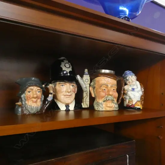 4 CHARACTER JUGS; 2 ROYAL DOULTON; RIP VAN WINKLE & 'BOBBY' + FALSTAFF & BURLEIGHWARE