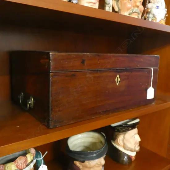 VINTAGE WOODEN WRITING BOX - INCL INK BOTTLE 377 x 245mm.