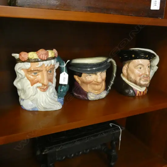 3 ROYAL DOULTON CHARACTER JUGS; NEPTUNE, TONY MELLER, HENRY VIII H.175mm