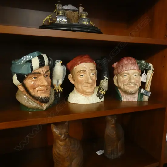 3 ROYAL DOULTON CHARACTER JUGS; LUMBERJACK, BOOTMAKER & FALCONER H.185mm