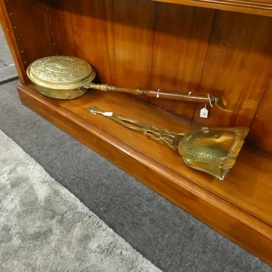 2 BRASS CHESTNUT ROASTERS 1 W WOODEN HANDLE DIA 300M