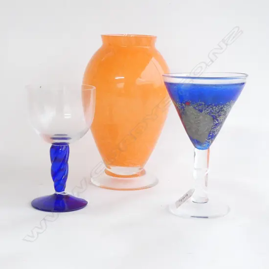 ORREFORS BLUE VASE af; BERTIL VALLIEN for KOSTA STEMMED GLASS, KOSTA TWIST STEMMED GOBLET  & ROSENTHAL STUDIO LINE VASE