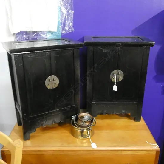 PR ORIENTAL BLACK LACQUER SIDE CUPBOARDS  415 x 240mm.