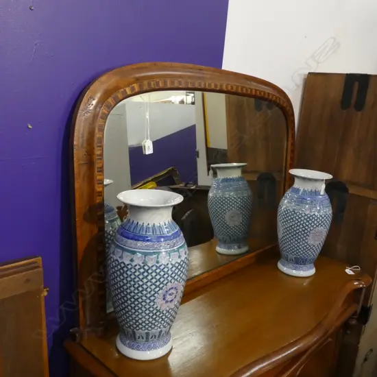 ANTIQUE INLAID OVER MANTLE MIRROR 1045 x 675mm