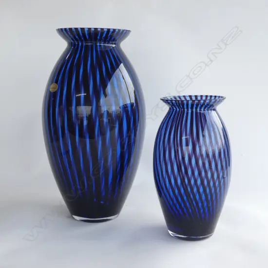 2 TOSCANVETRO, FIRENZE BLUE GLASS VASES (TALLEST SMALL RIM CHIP) Ex Sultan of Brunei