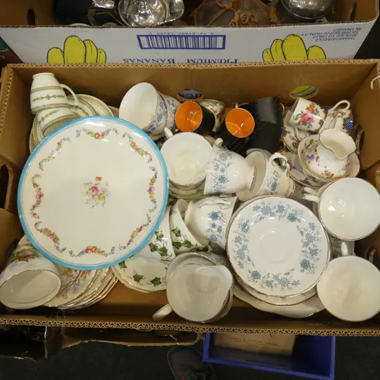 BOX MISC CHINA INCL COLCLOUGH TEA SET