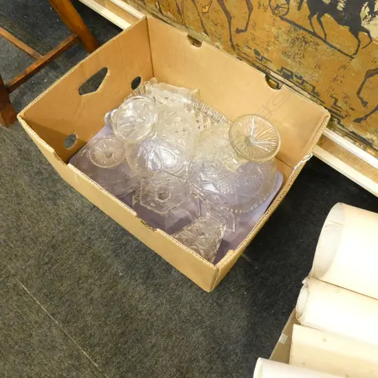 BOX LOT OF PRESSED GLASS