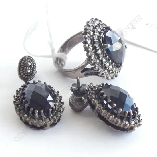 SILVER AND MARCASITE RING AND EARRINGS