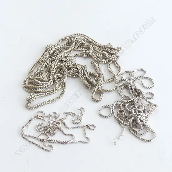 MODERN SILVER MUFF CHAIN & 3 OTHER CHAINS ONE A/F