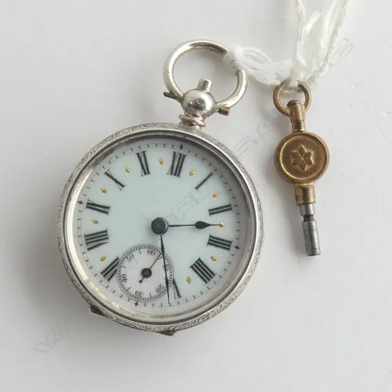 800 SILVER POCKET WATCH (with key & working intermittently)