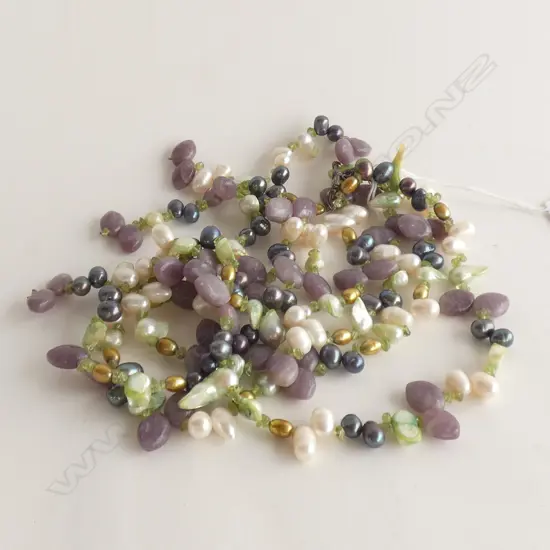 MIXED STONE & PEARL BEAD TWIN STRAND NECKLACE