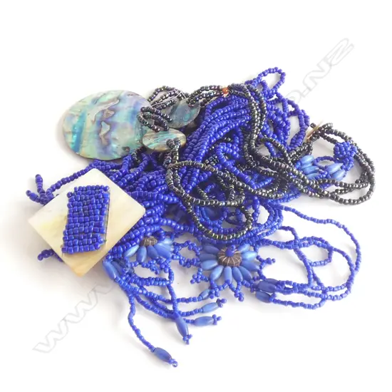 BAG 3 BEADED NECKLACES 1 W PAUA SHELL PENDANTS + BRACELET