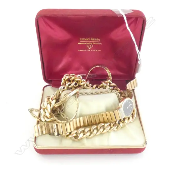 3 GOLD PLATED CHAINS & 1 WATCH A.F