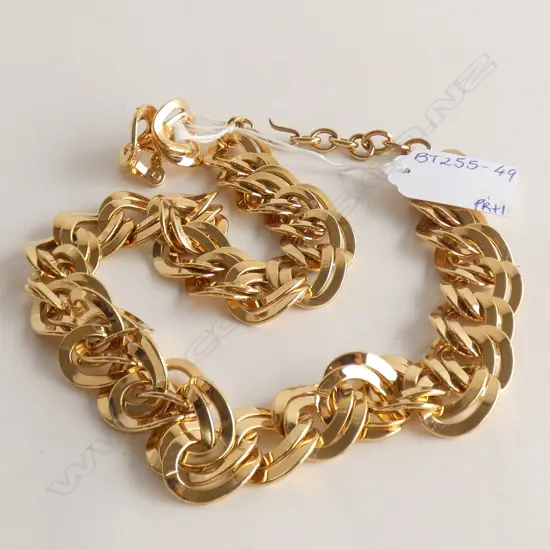 3 PC SET; HEAVY GOLD TONE LG CHAIN LINK NECKLACE  & EARRINGS
