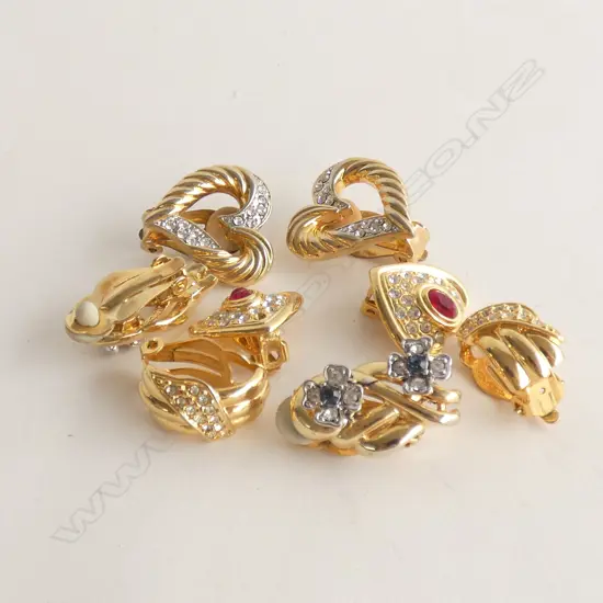 4 ASST PR GOLD TONE CLIP EARRINGS W CRYSTALS ETC..