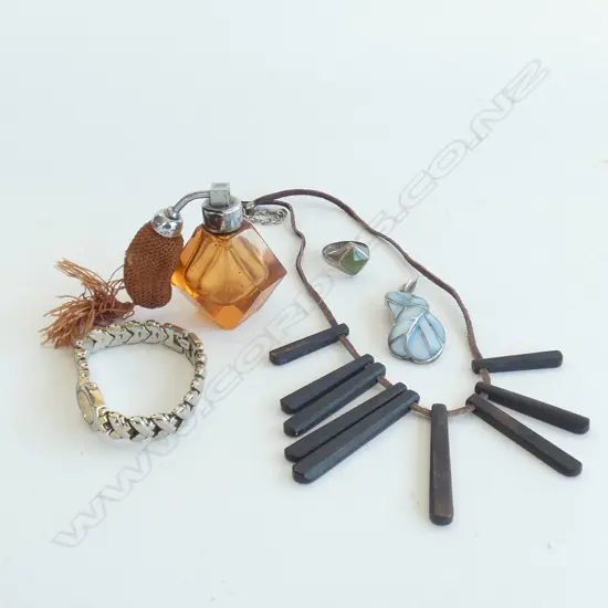 ASST. JEWELLERY; STG RING, STG PENDANT, WATCH, NECKLACE, PERFUME BOTTLE