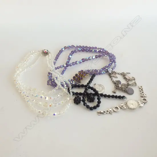 ASST. COSTUME JEWELLERY + STG CHARM BRACELET