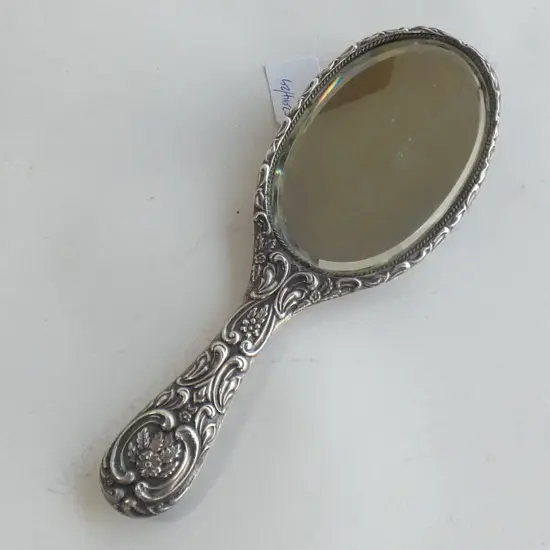 STG SILVER HAND MIRROR BIRMINGHAM 1904 L 245 MM
