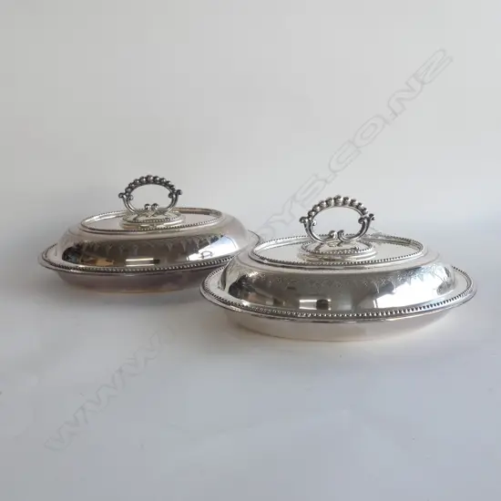 PR ENGRAVED SILVER PLATE LIDDED SERVING DISHES  305 X 235MM