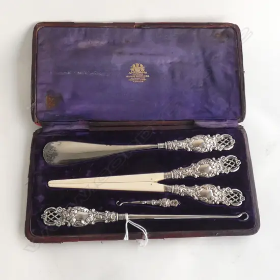 STG SILVER & IVORY CASED SET MAPPIN BROS CASED BIRMINGHAM 1911 L 290 MM